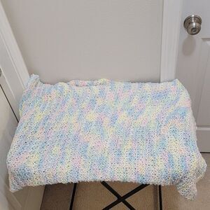 Vintage Handmade Crochet‎ Baby Afghan Crib Blanket Soft Pastel Colors 46" X 37"